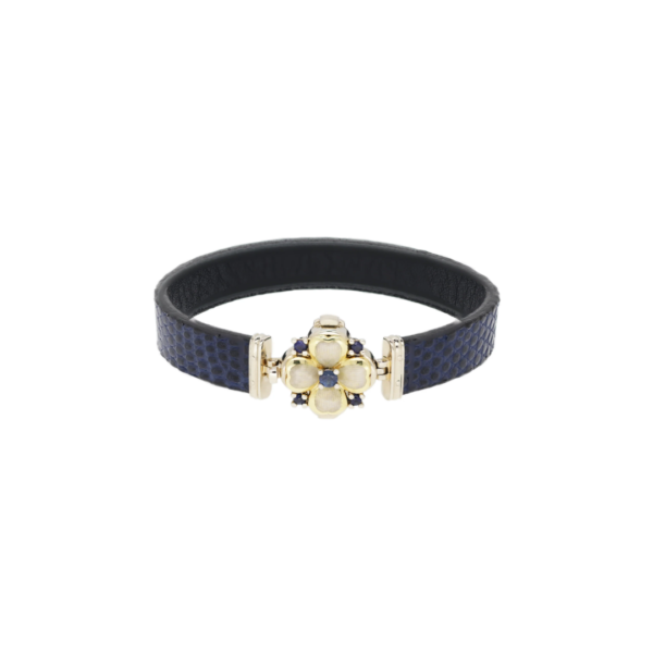 ROYAL CLOVER odinė apyrankė su keturlapiu dobilu, inkrustuotu safyrais ~0,22ct
