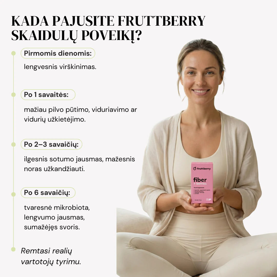 Maisto papildas fruttberry +fiber skaidulų mišinys su uogomis – 30 vnt porcijų