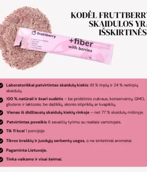 Maisto papildas fruttberry +fiber skaidulų mišinys su uogomis – 30 vnt porcijų