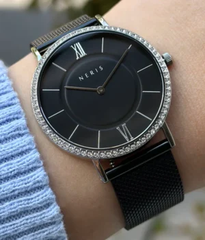 NERIS „AUDRA“ JUODAS, SIDABRINIS (SU SWAROVSKI KRISTALAIS)