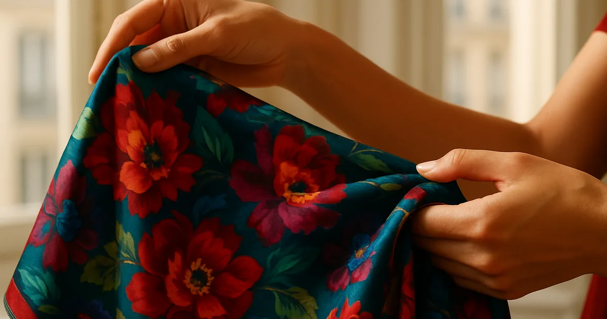 Woman unfolding a colorful silk scarf — a thoughtful and personal perfect gift