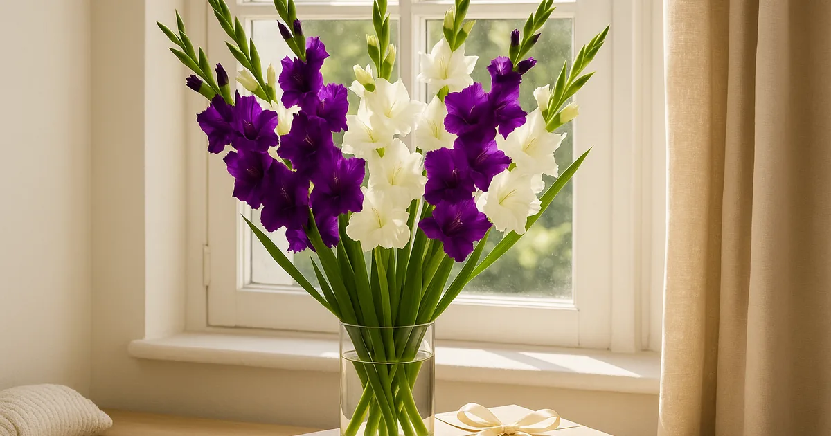 Gladiolių puokštė, simbolizuojanti stiprybę ir sąžiningumą kaip teigiama dovanojimo gėlių alternatyva
