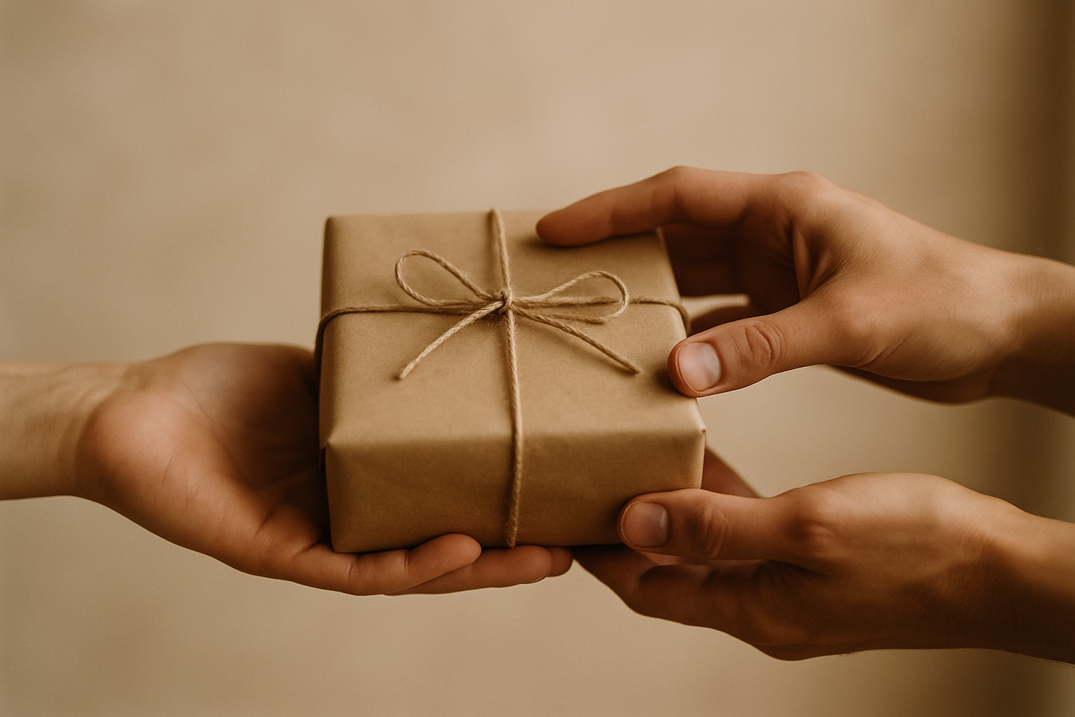 Rankos keičiasi maža dovana, vaizduojant užuojautą ir ryšį dovanojimo psichologijoje