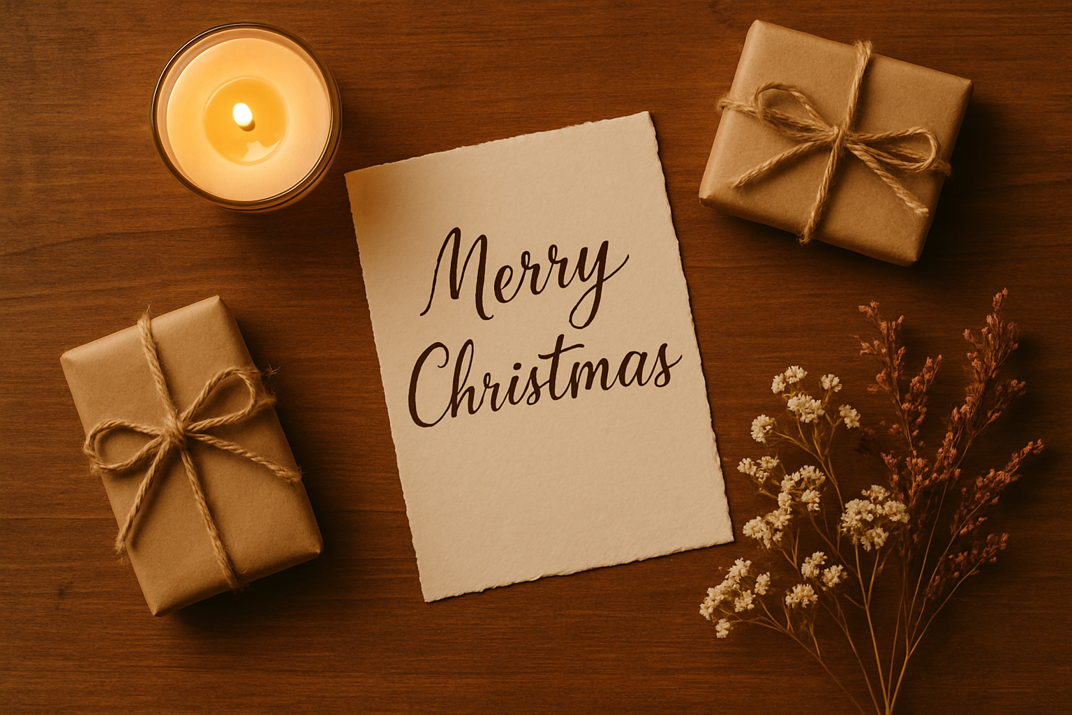 Jaukus dovanų ir žvakės kompozicija, vaizduojanti šilto dovanojimo jausmo fenomeną psichologijoje