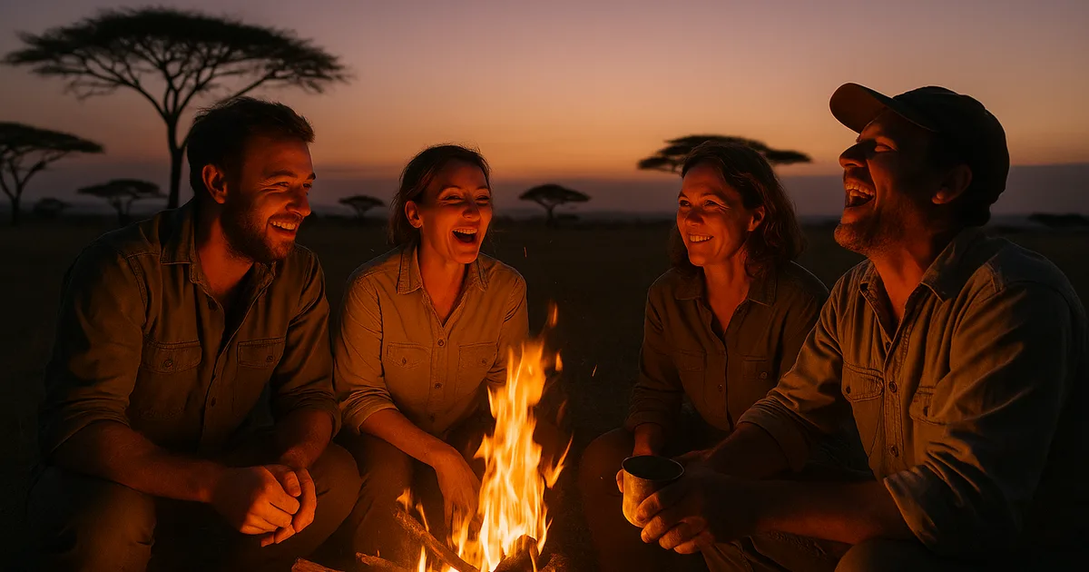 Friends sharing stories around a campfire on an African safari — experiences create memories that last a lifetime