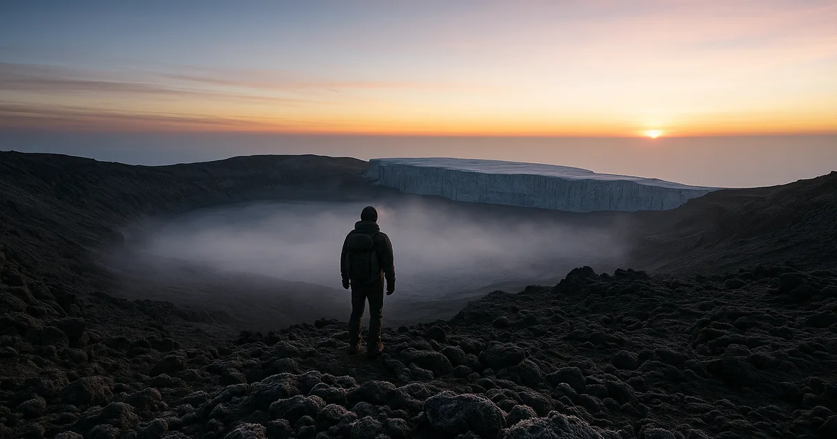 Trekker at the summit of Kilimanjaro at sunrise — a perfect adventure holiday gift idea for thrill-seekers