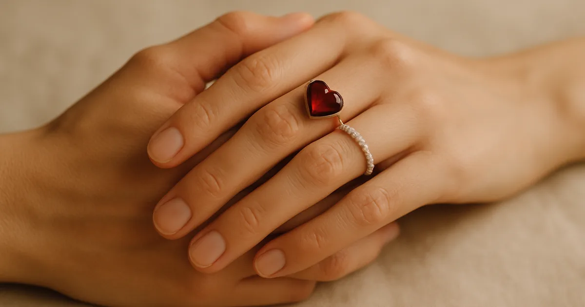 Heart gemstone ring and infinity diamond ring side by side — comparing two leading love jewellery symbols for gifting