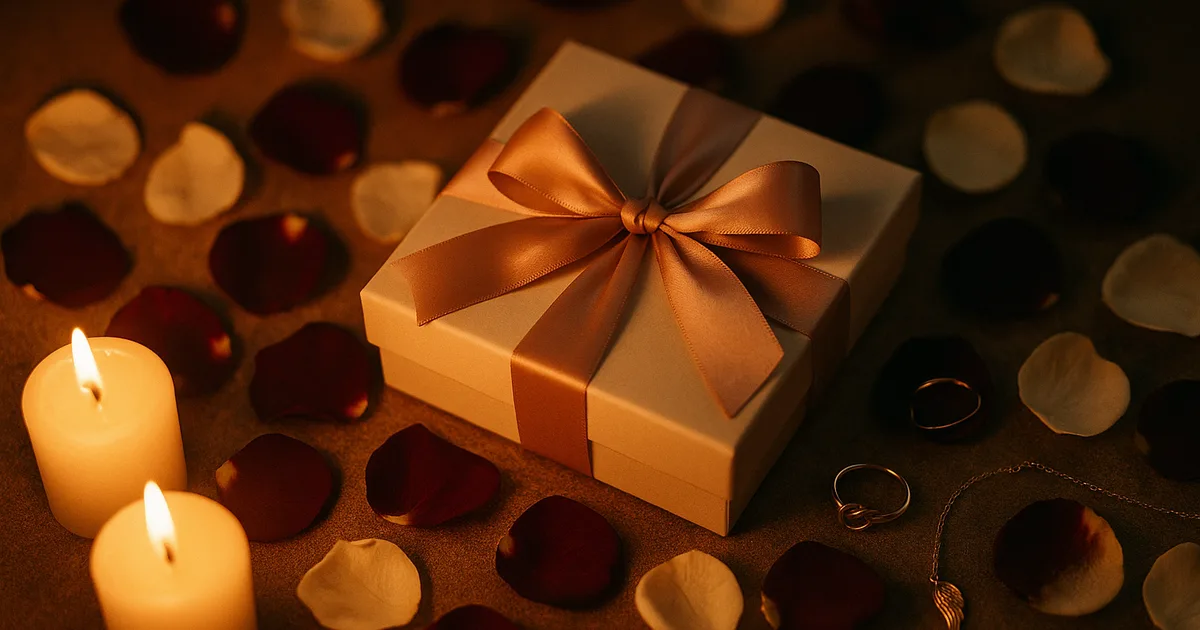 Jewellery gift box with love symbols — heart, angel wings and love knot pieces as meaningful romantic gifts