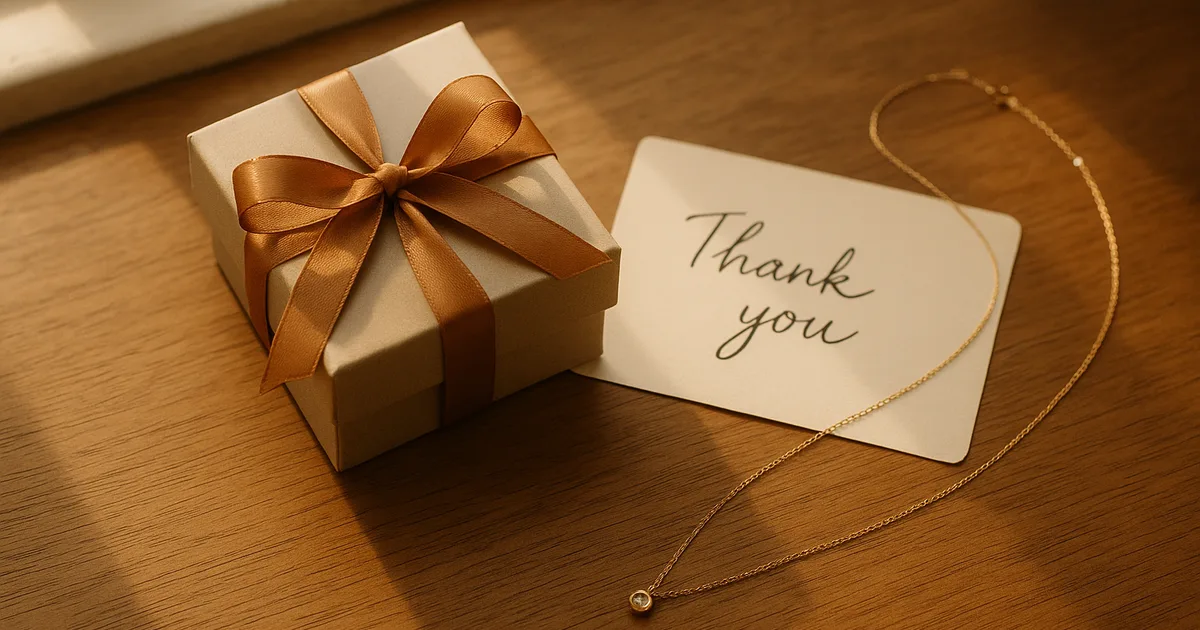 Jewellery gift box with ribbon and handwritten note — representing thoughtful jewellery gifting psychology