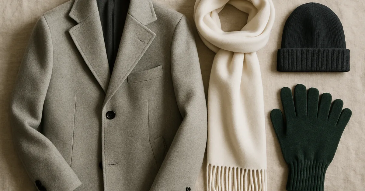 Canali High Winter kolekcijos vyriški drabužiai išdėlioti plokščiai ant paviršiaus — apgalvota prabangios mados dovana vyrui