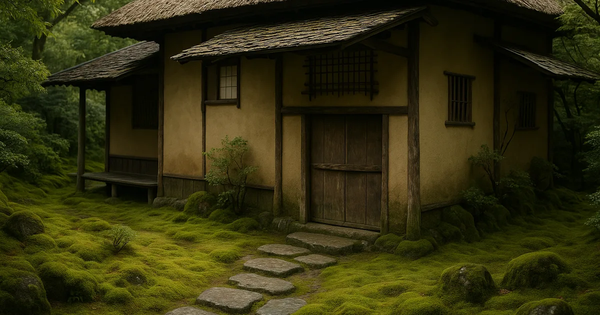 Traditional Japanese tea house with moss garden, representing the roots of the Tea Ceremony and mindful tea drinking