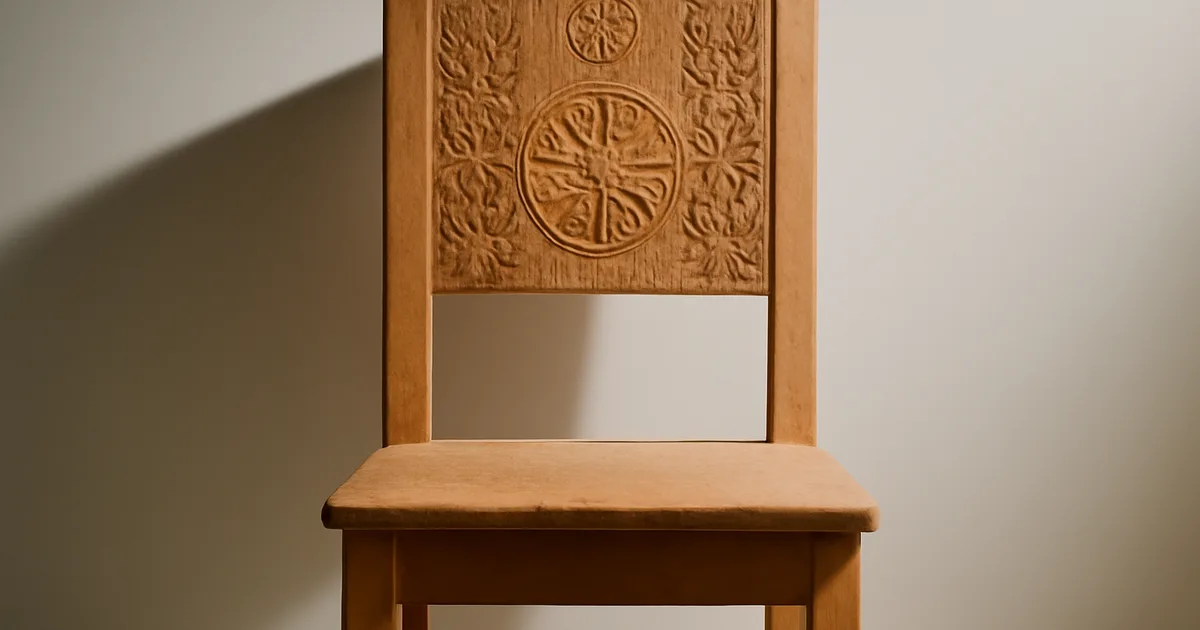 Ranka pagaminta lietuviško dizaino kėdė su liaudies motyvais, įkvėpta Jono Prapuolenio tarpukario baldų tradicijos