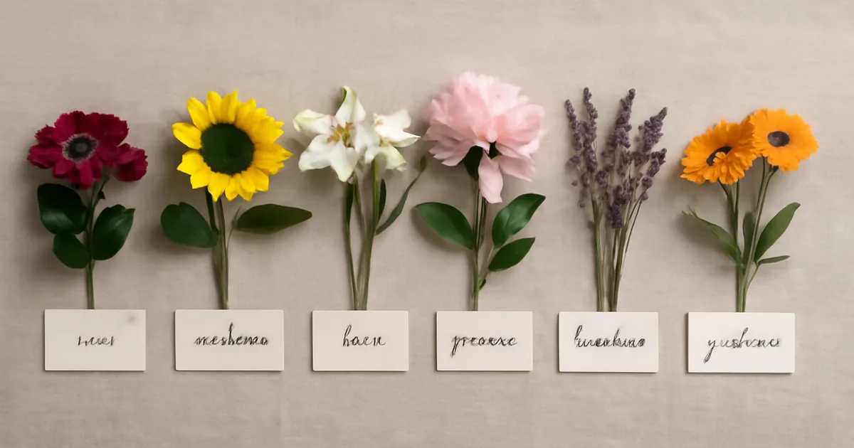 Six flower colour groups illustrating flower psychology colour meanings for gifting occasions