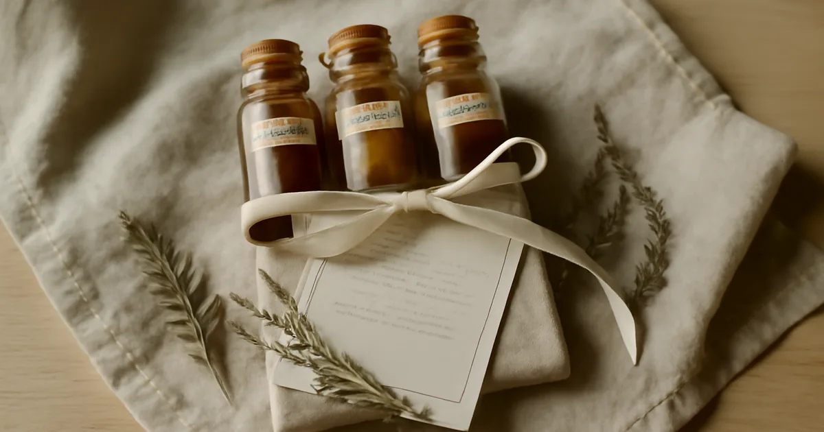 Kruopščiai parinkta maisto dovana su amatininkų prieskoniais, recepto kortele ir ranka rašytu laiškeliu — asmeninė maisto dovanos idėja ryšiams kurti