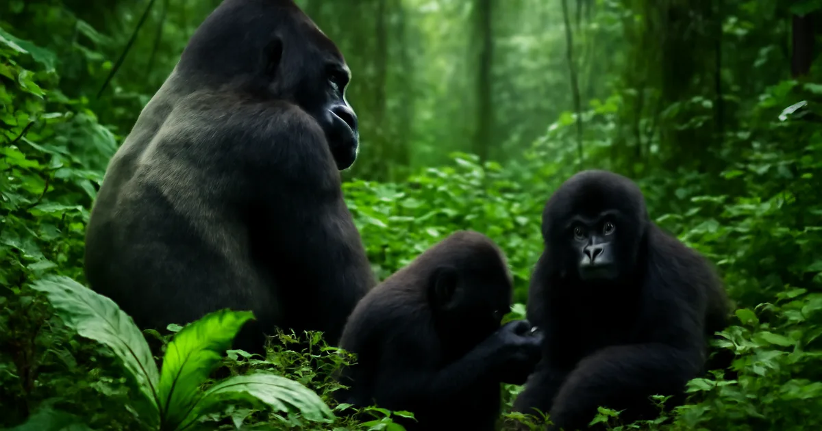 Kalnų gorilų šeima Ugandos Bvindžio miške — gorilų žygis yra viena geriausių nuotykių dovanų, kurias galima įteikti