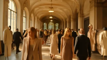 Elegantūs svečiai Fashion Waves Latvia 2025 didingame Art Nouveau stiliaus renginio vietoje Rygoje, Baltijos mados renginys