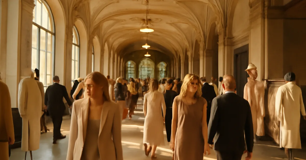 Elegantūs svečiai Fashion Waves Latvia 2025 didingame Art Nouveau stiliaus renginio vietoje Rygoje, Baltijos mados renginys