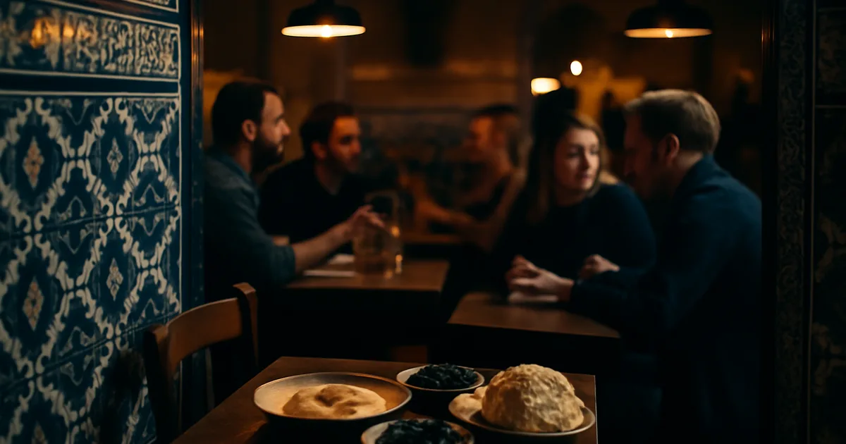 Keliautojai ir vietiniai gyventojai dalijasi mezze patiekalais nedideliame Artimųjų Rytų restorane, parodant, kaip maistas griauna kultūrines kliūtis