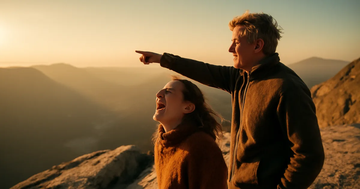 Du draugai švenčia kalno viršūnėje — puiki proga padovanoti nuotykio patirtį