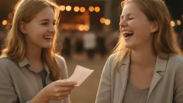 Du draugai džiaugiasi patyrimine dovana – koncerto bilietais – gyvo lauko renginio auksinę valandą