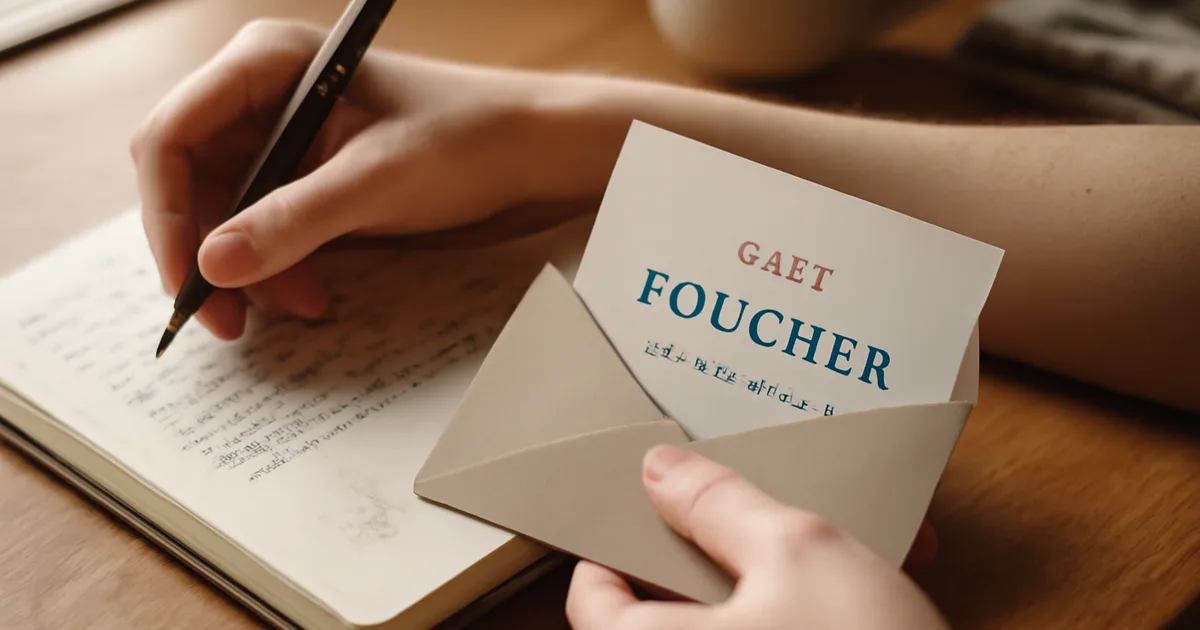 Žmogus rašo dėkingumo dienoraštyje šalia patyriminės dovanos kupono į kulinarijos kursus