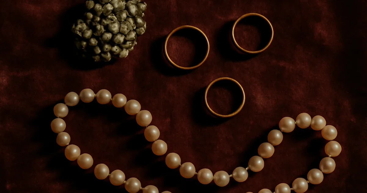 Vintažinių papuošalų kolekcija ant patamsėjusio aksomo — antikvariinių papuošalų dovanos idėjos su paveldimo lygio kokybe