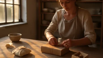 Vietinis dizainerius vynioja rankų darbo dovanas amatininkų studijoje — unikalios vietinių dizainerių dovanos ekspozicijoje