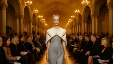 Fashion Waves Latvia runway show inside a grand Art Nouveau hall in Riga with Baltic couture models