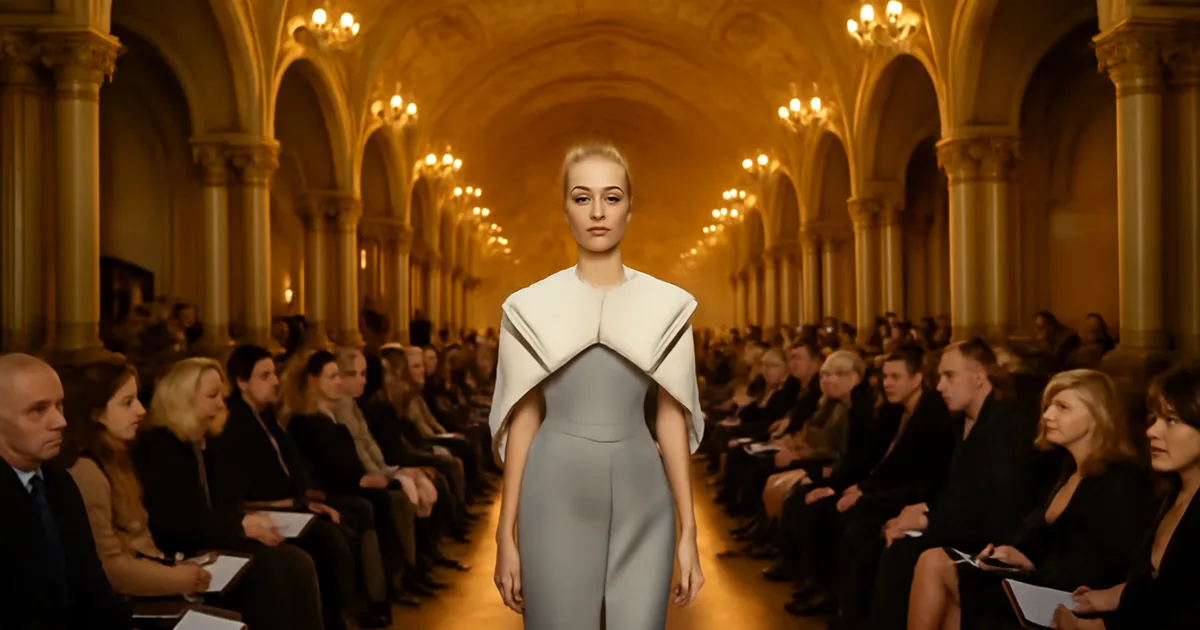 Fashion Waves Latvia runway show inside a grand Art Nouveau hall in Riga with Baltic couture models