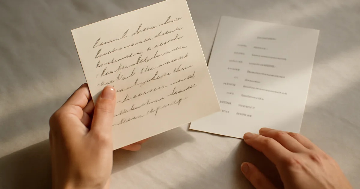 Handwritten gift card and printed experience itinerary presented together as part of a thoughtful experiential gift