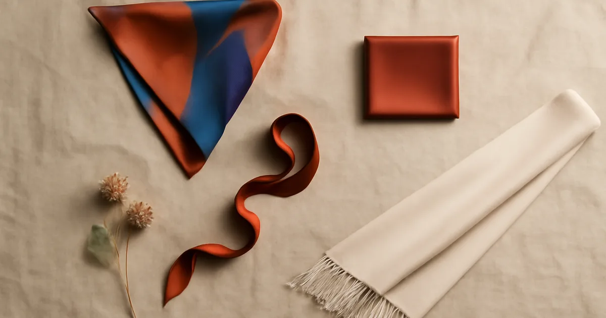 Skirtingų formatų šilko skarelės: foulard, twilly, kišeninė nosinaitė ir stole – pasirinkimas dovanai