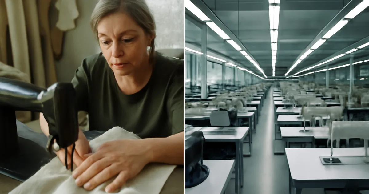 Vietinė siuvykla ir didelė pramoninė gamykla — kontrastas tarp smulkiojo ir masinio gamintojo